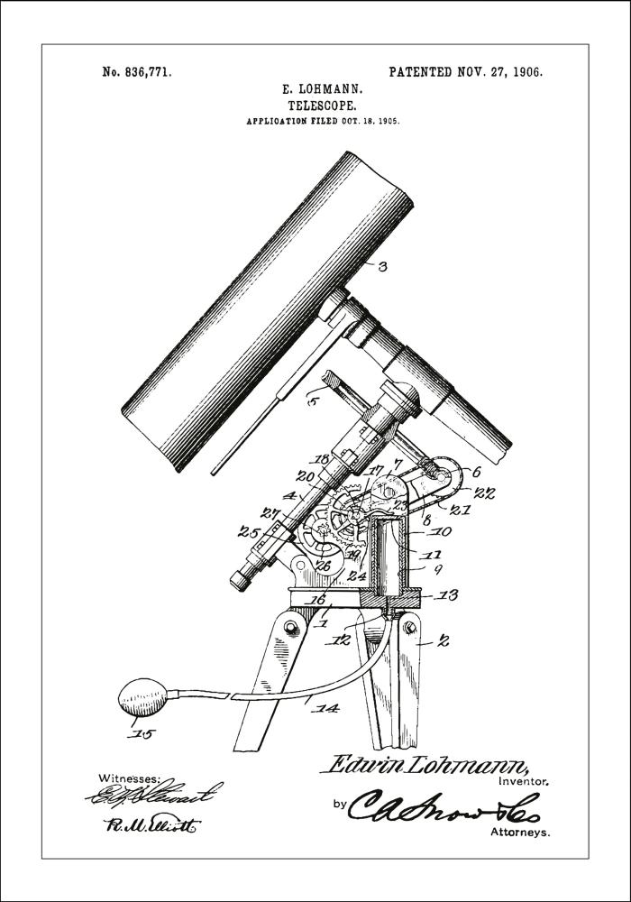 Desenho de patentes - Telescópio - Branco Póster