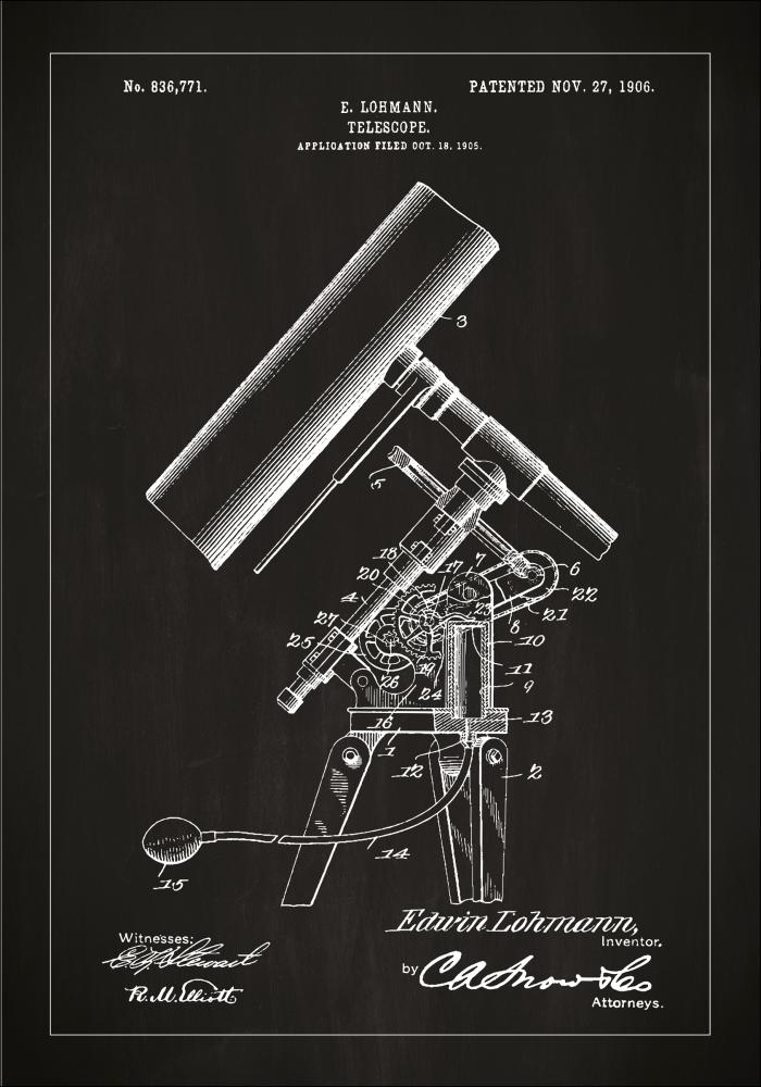 Desenho de patentes - Telescópio - Preto Póster