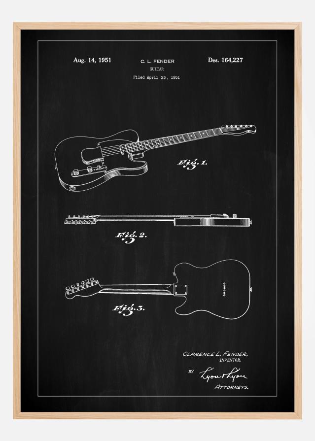 Patent Print - Guitar - Black Póster