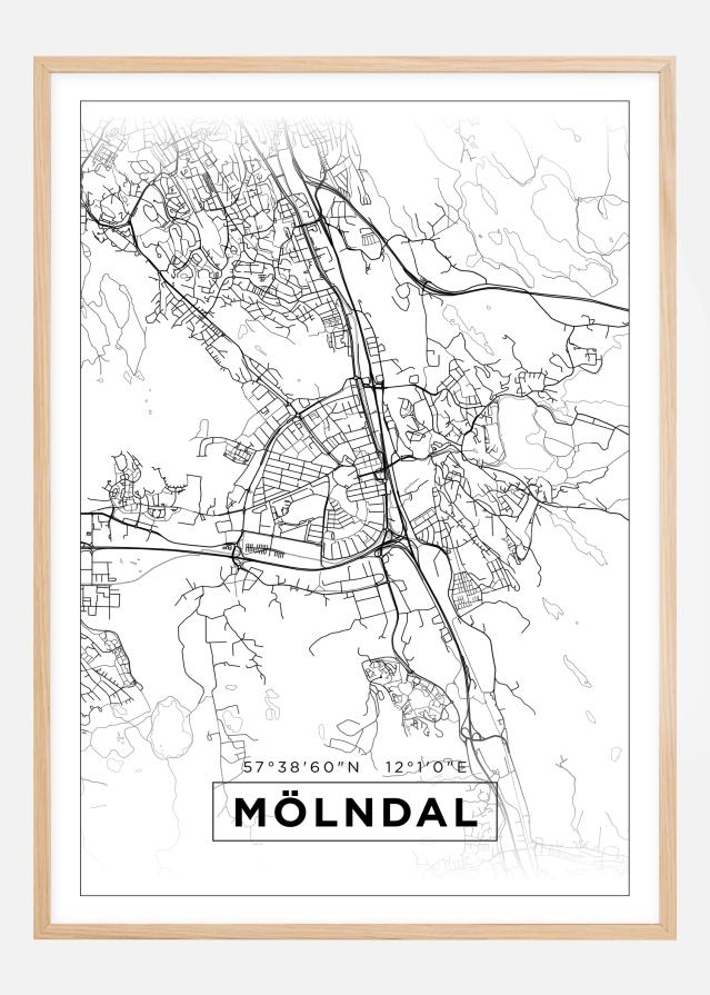 Mapa - Mölndal - Cartaz Branco