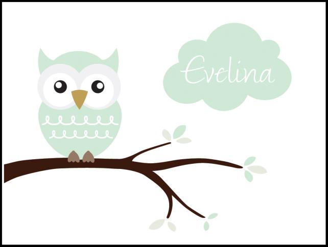 Owl Name Póster Light Green