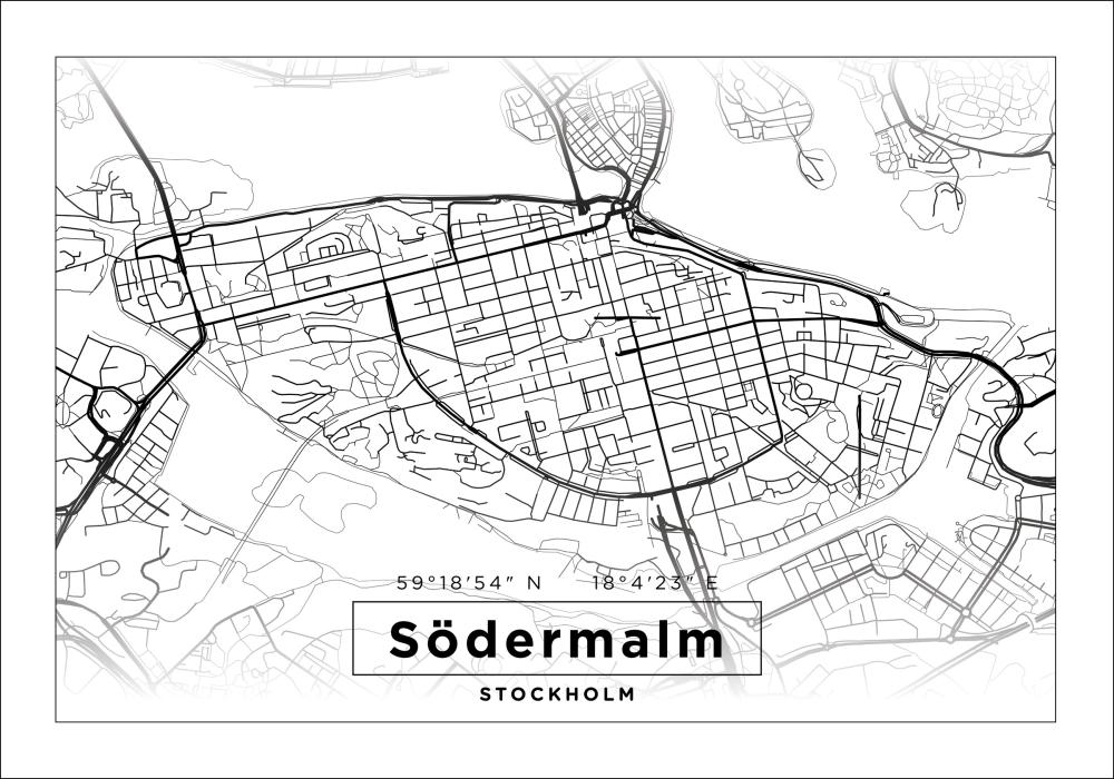 Mapa - Södermalm - Cartaz Branco