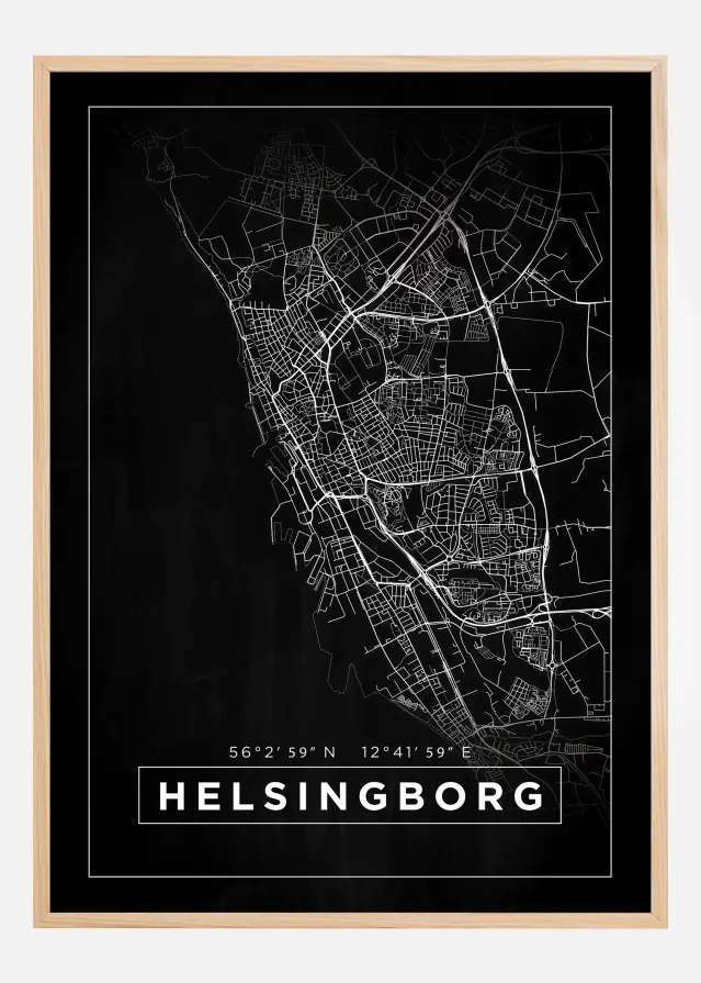 Mapa - Helsingborg - Cartaz Preto