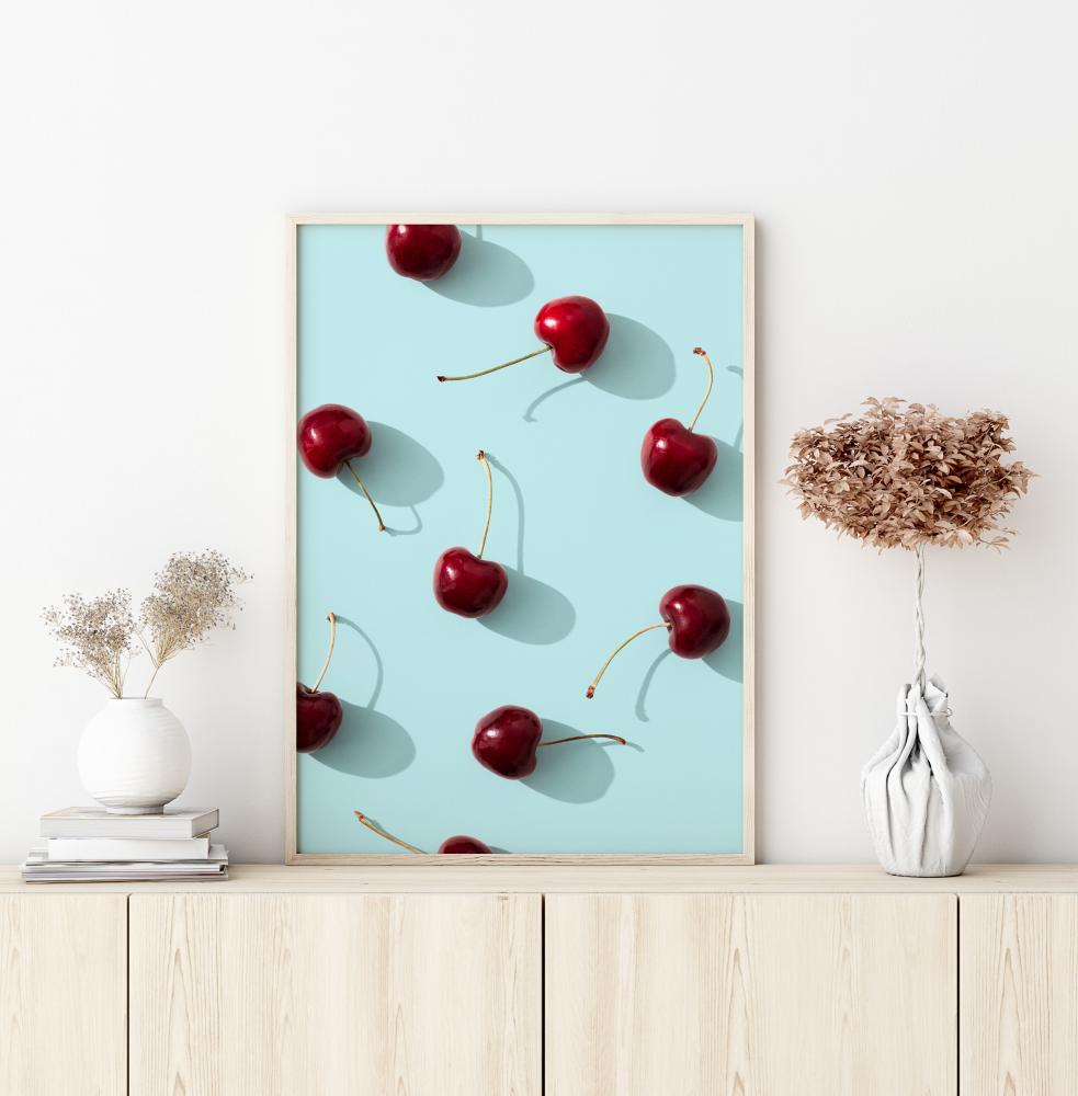 Cherries On Turquoise Póster