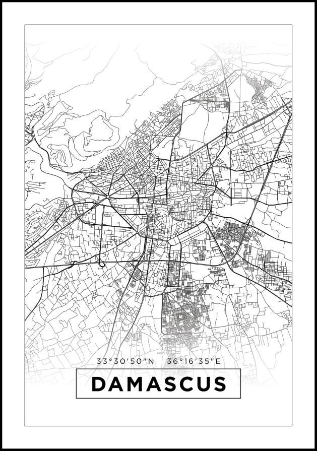 Mapa - Damascus - Branco Póster