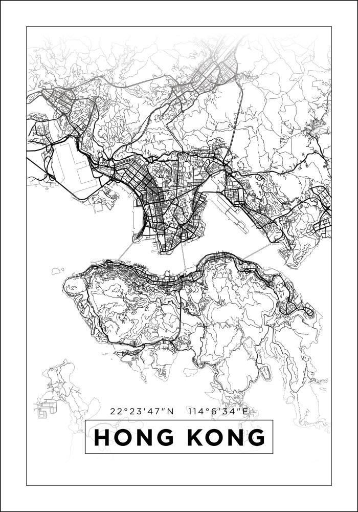 Mapa - Hong Kong - Branco Póster