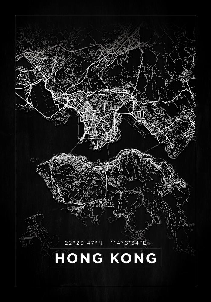 Mapa - Hong Kong - Preto Póster