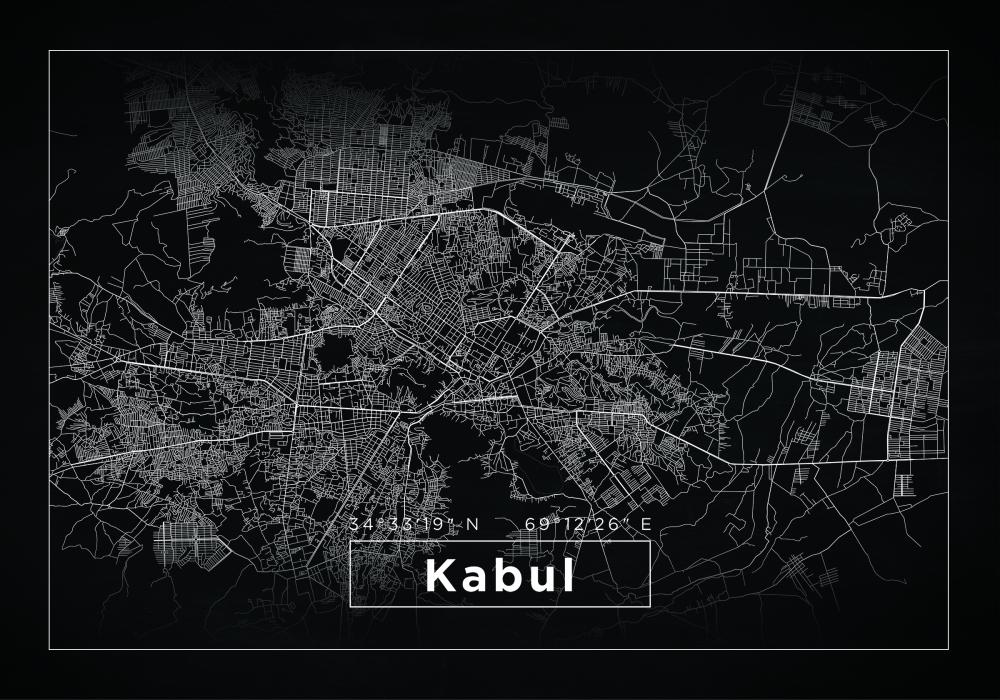 Mapa - Kabul - Preto Póster