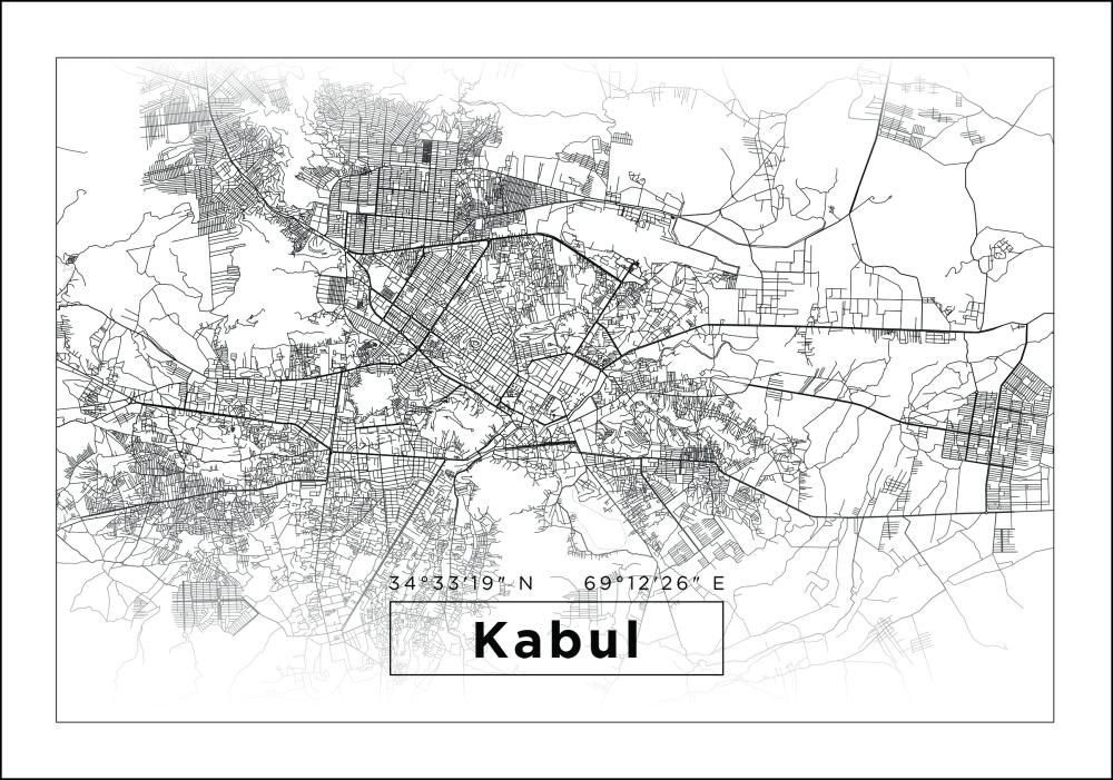 Mapa - Kabul - Branco Póster