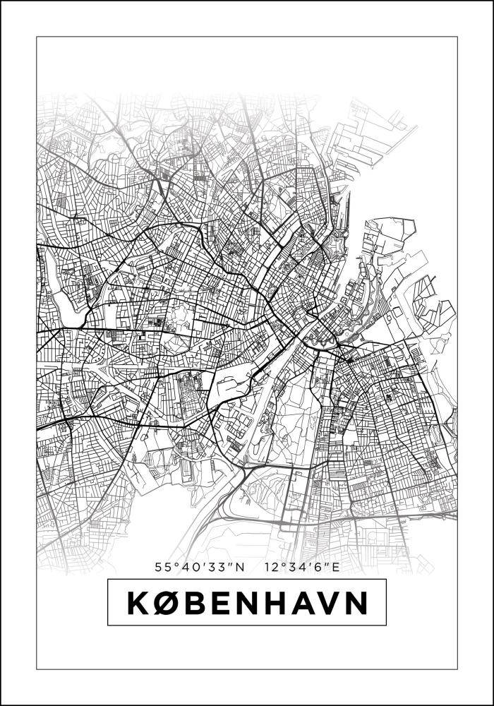 Mapa - København - Branco Póster