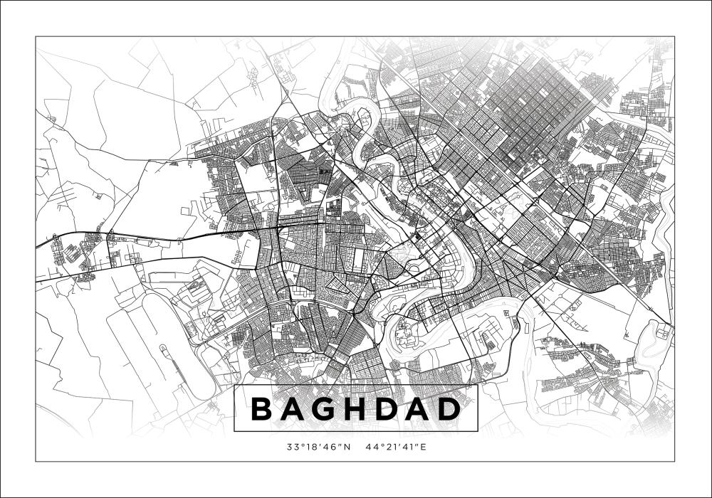 Mapa - Baghdad - Branco Póster