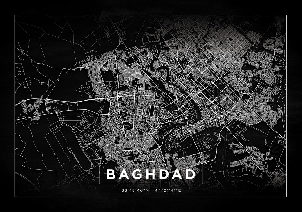 Mapa - Baghdad - Preto Póster