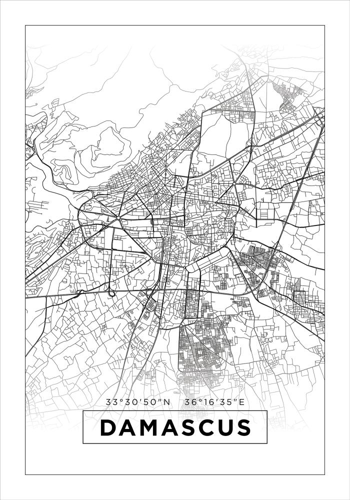 Mapa - Damascus - Branco Póster