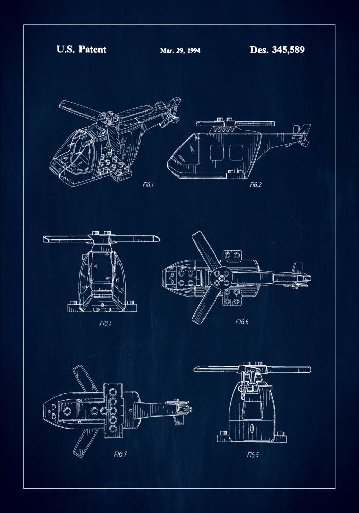 Patent Print - Lego Helicopter - Blue Póster