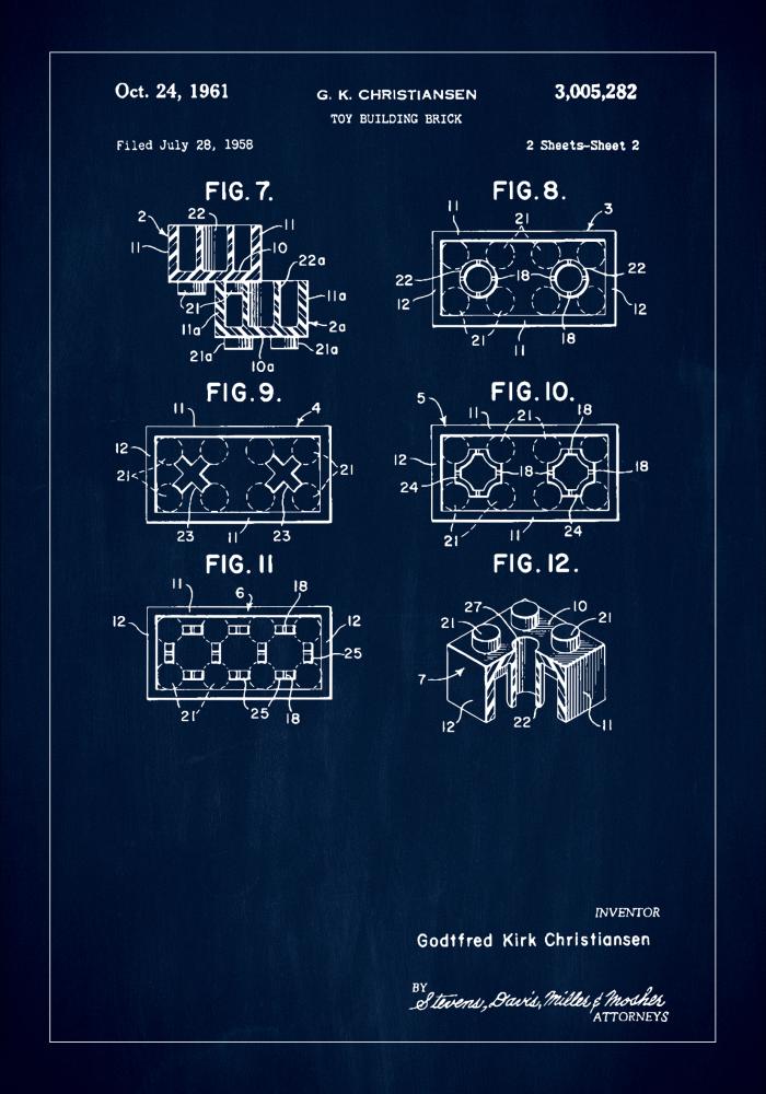 Patent Print - Lego Block II - Blue Póster