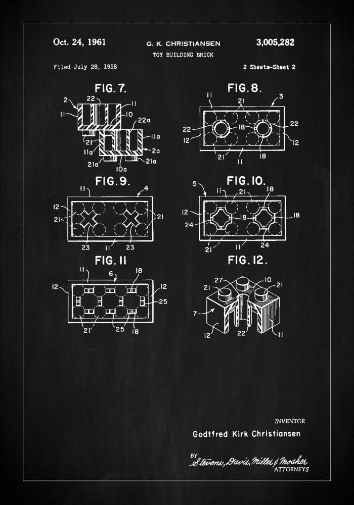 Patent Print - Lego Block II - Black Póster