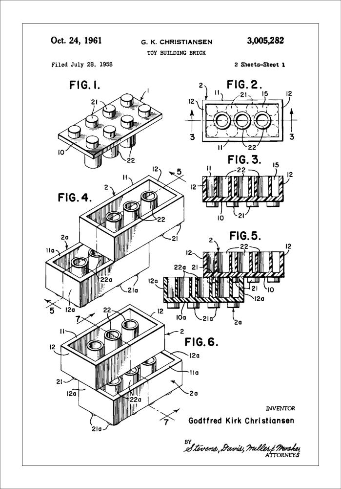 Patent Print - Lego Block I - White Póster