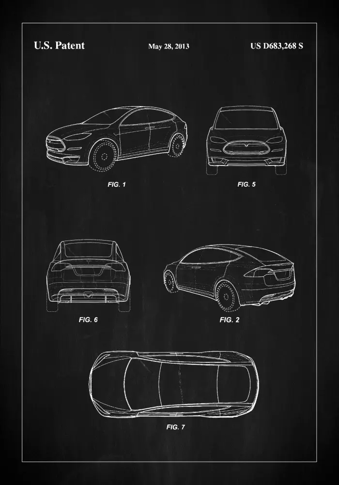 Patent Print - Tesla - Black Póster