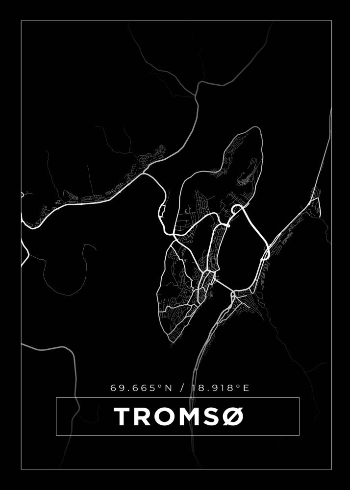 Mapa - Tromsø - Cartaz Preto