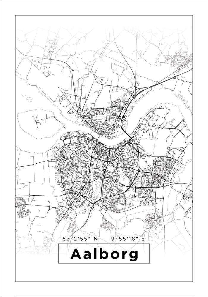 Mapa - Aalborg - Cartaz Branco