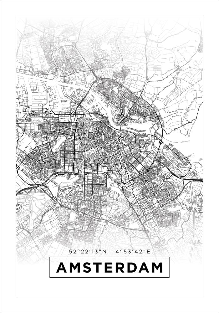 Mapa - Amsterdam - Branco Póster