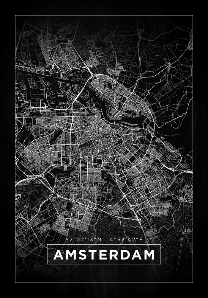 Mapa - Amsterdam - Preto Póster