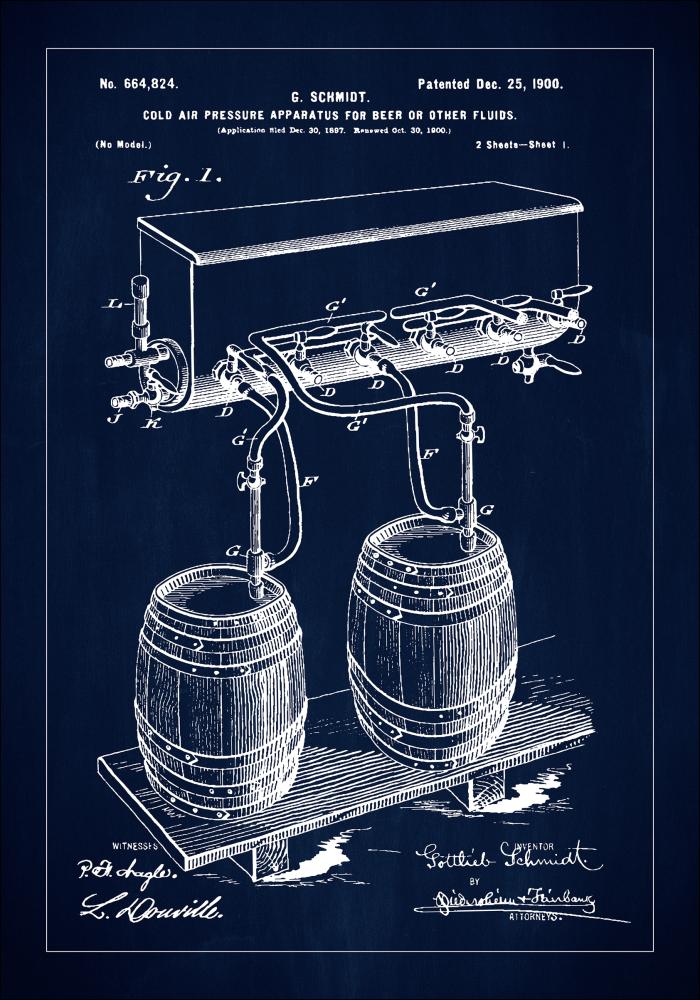 Patent Print - Beer Kegs - Blue Póster