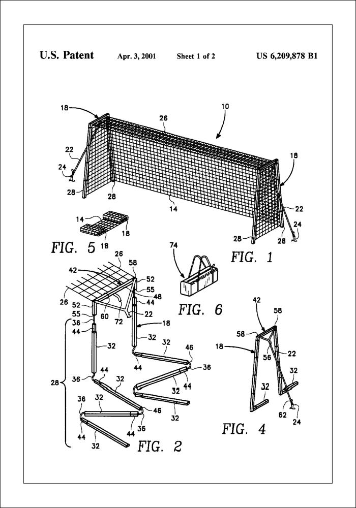 Patent Print - Soccer Goal - White Póster