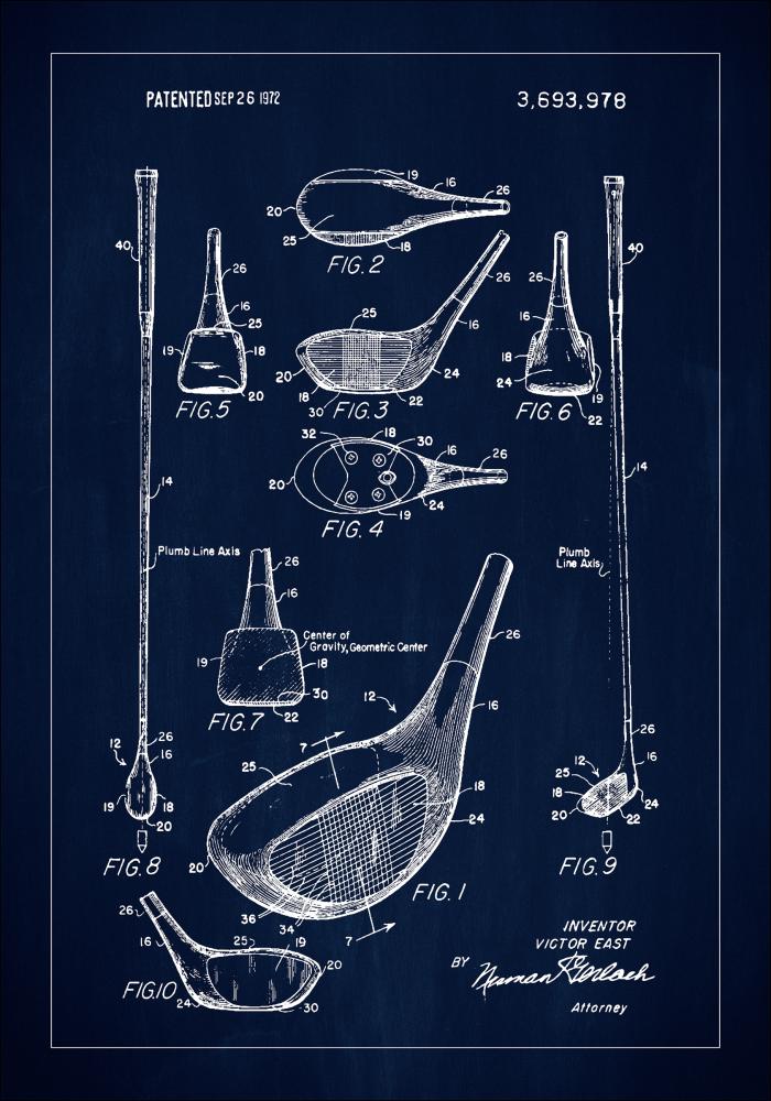 Patent Print - Golf Club - Blue Póster