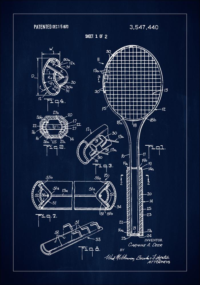 Patent Print - Tennis Racket - Blue Póster