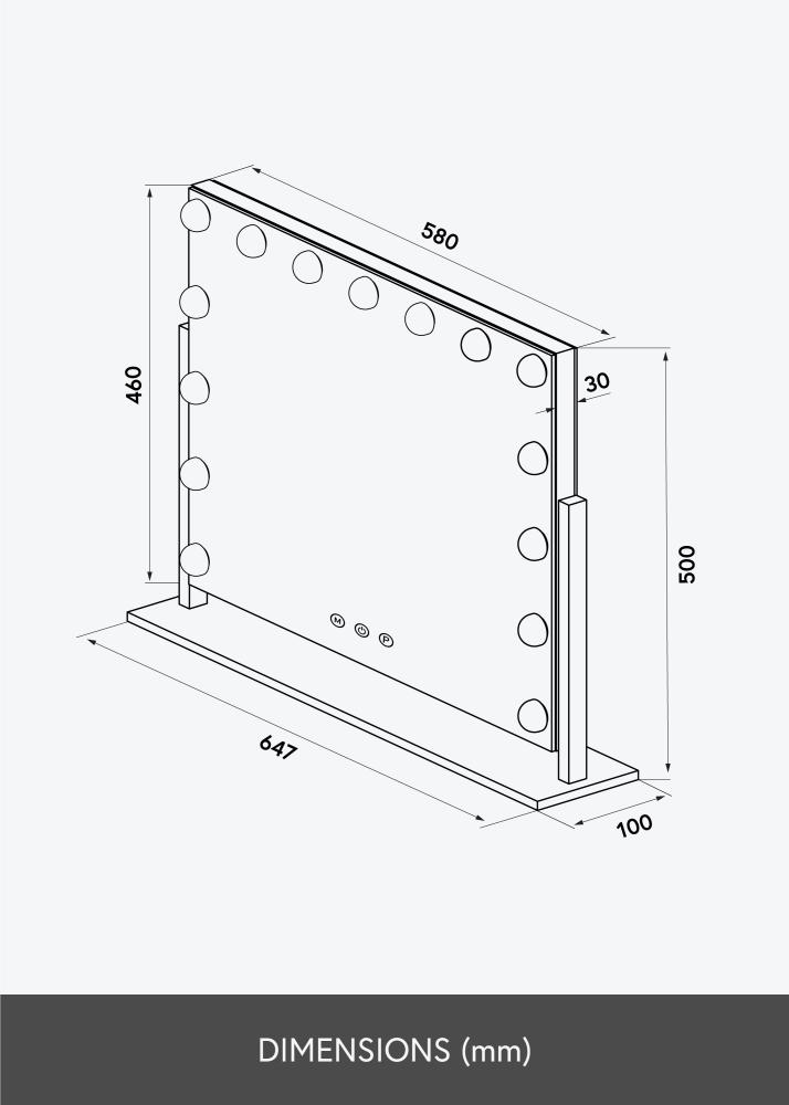 KAILA Espelho para toucador Soft Corner LED Preto 60x52 cm