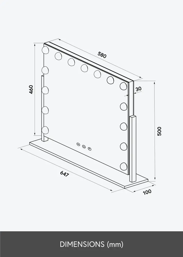 KAILA Espelho para toucador Soft Corner LED Preto 60x52 cm