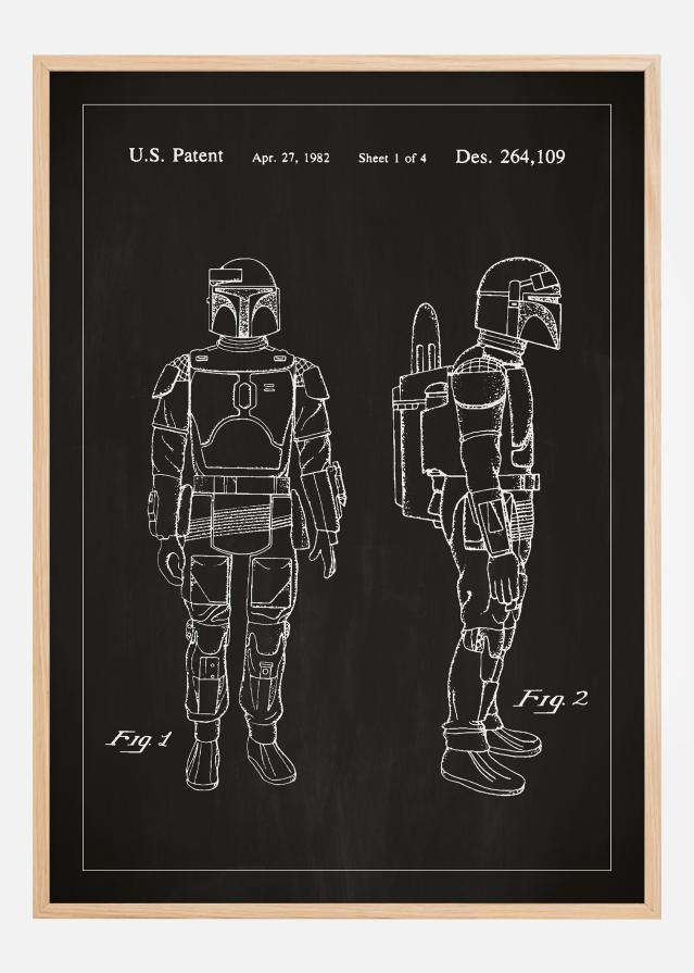 Desenho de patentes - Star Wars - Boba Fett - Preto Póster