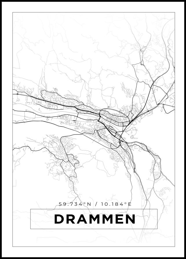 Mapa - Drammen - Cartaz Branco