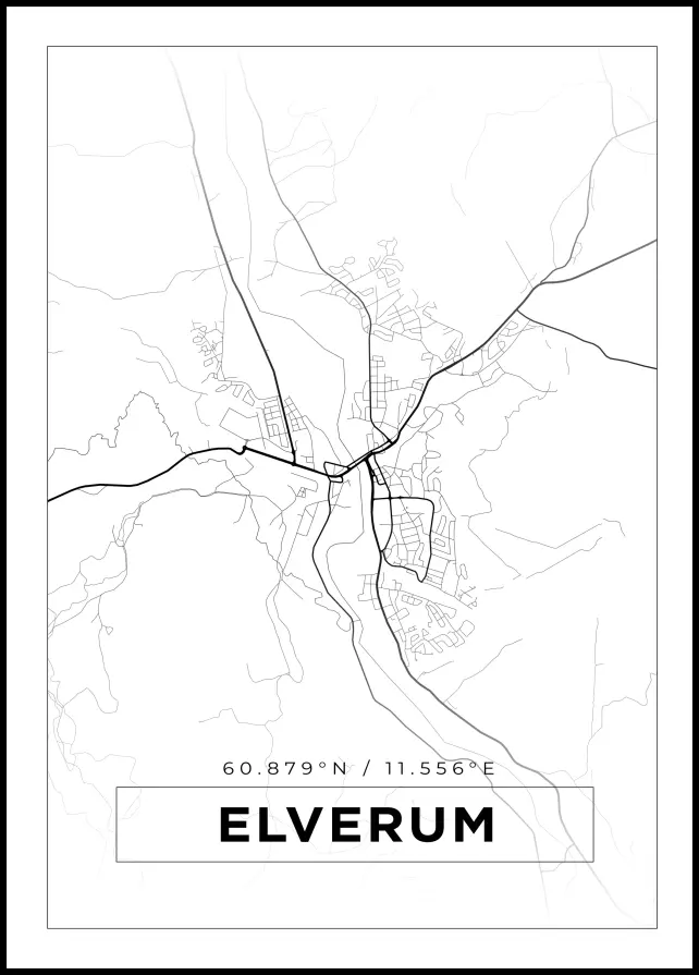 Mapa - Elverum - Cartaz Branco