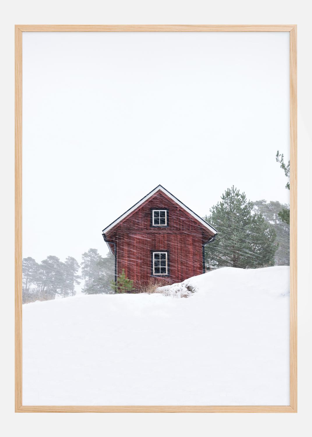 Product Image for Old red house during snowstorm Póster (21x29.7 cm (A4))