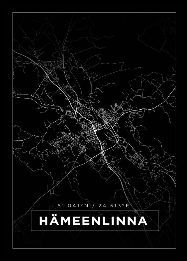 Mapa - Hämeenlinna - Cartaz Preto