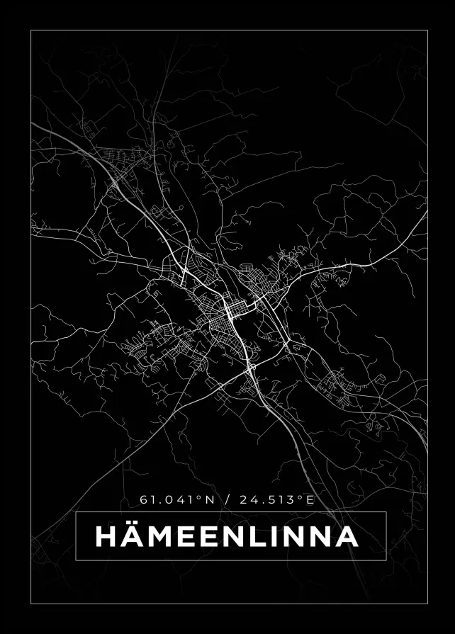 Mapa - Hämeenlinna - Cartaz Preto