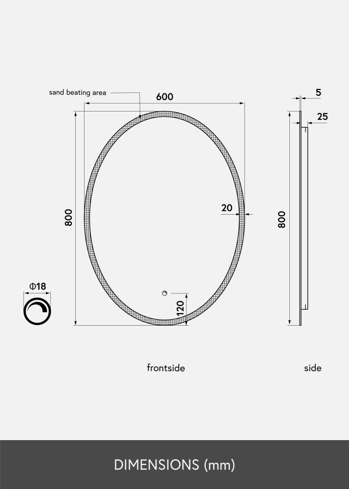 KAILA Espelho Oval LED 60x80 cm