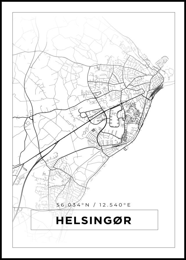 Mapa - Helsingør - Cartaz Branco