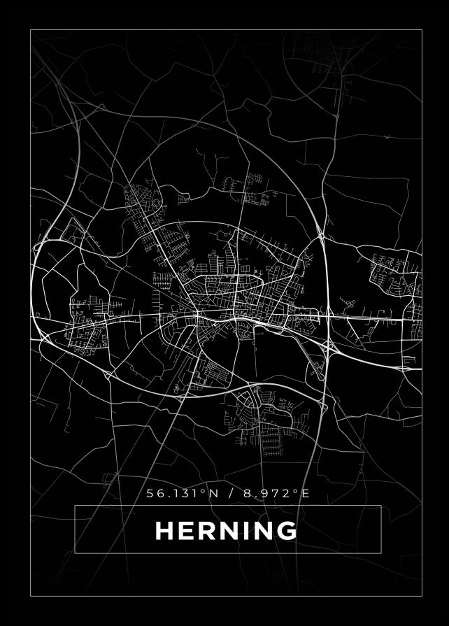 Mapa - Herning - Cartaz Preto