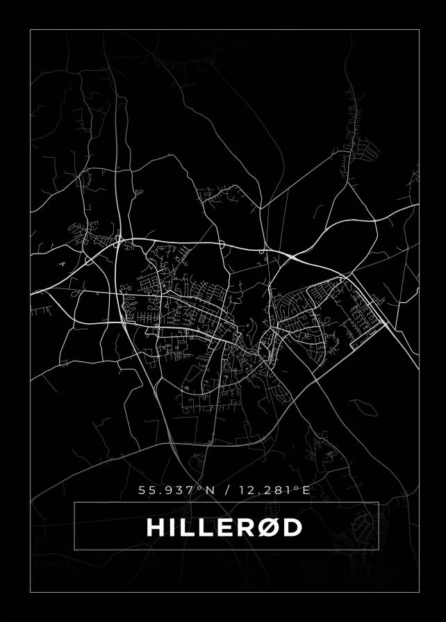 Mapa - Hillerød - Cartaz Preto