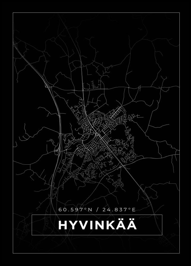 Mapa - Hyvinkää - Cartaz Preto