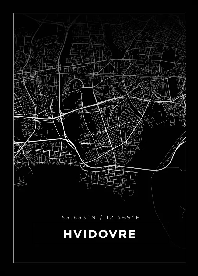 Mapa - Hvidovre - Cartaz Preto