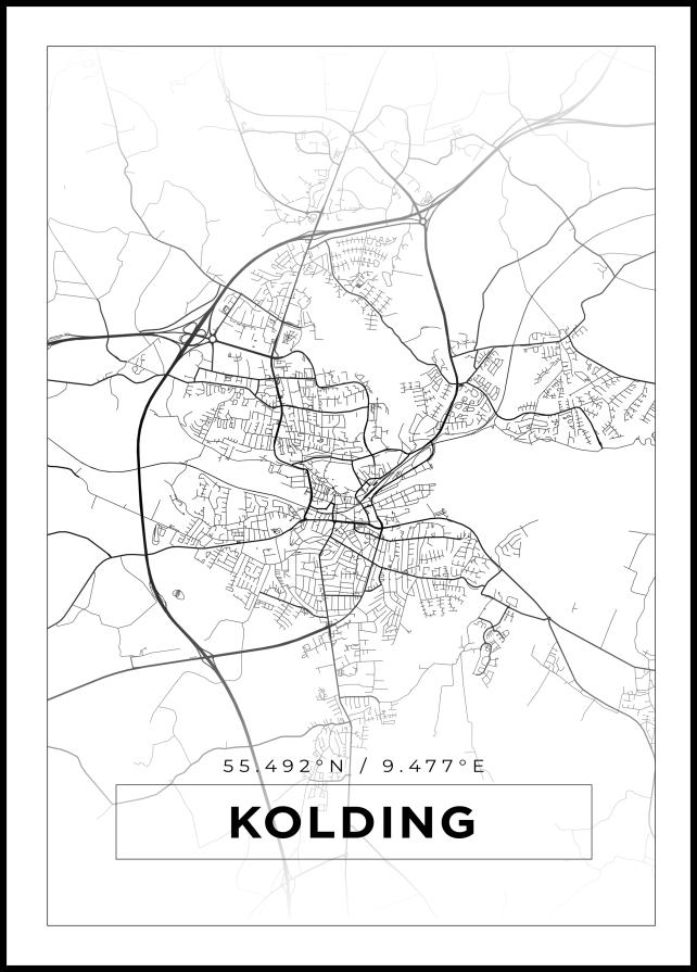 Mapa - Kolding - Cartaz Branco