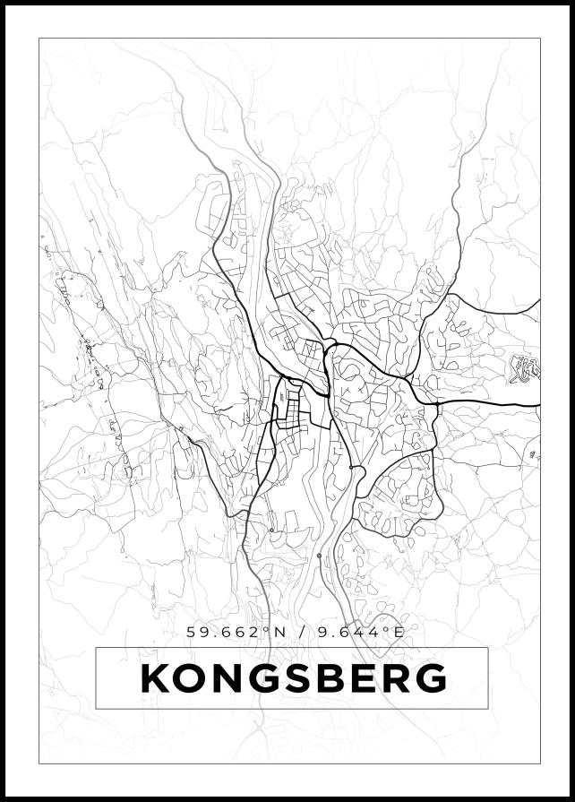 Mapa - Kongsberg - Cartaz Branco