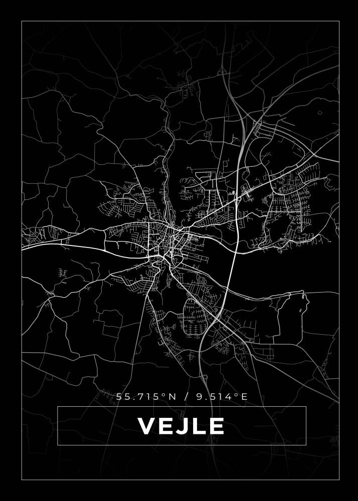 Mapa - Vejle - Cartaz Preto