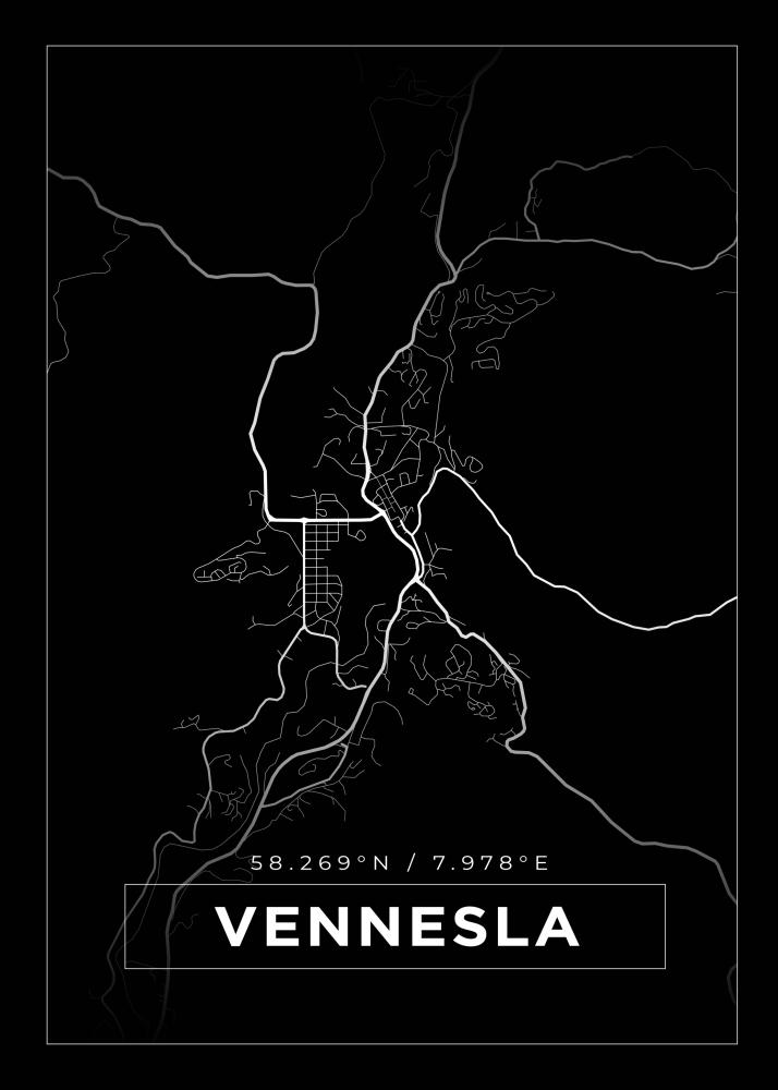 Mapa - Vennesla - Cartaz Preto