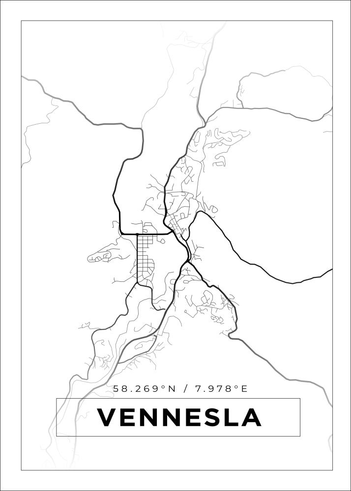 Mapa - Vennesla - Cartaz Branco