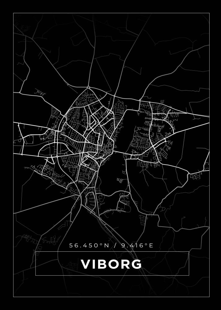 Mapa - Viborg - Cartaz Preto